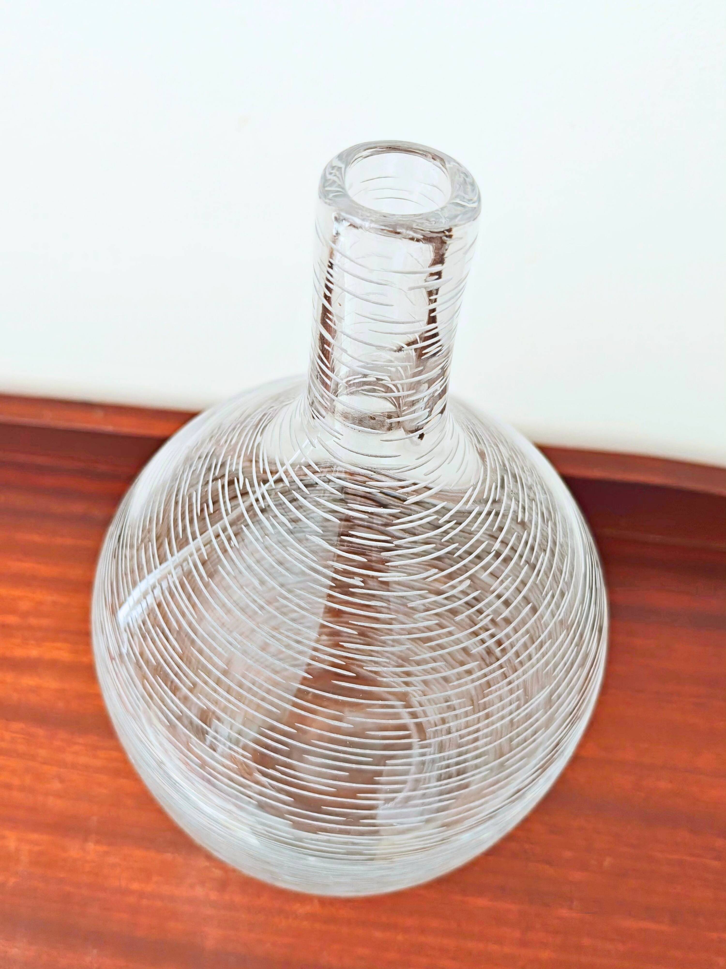 Large ribbed blown glass bottle vase - 1970s