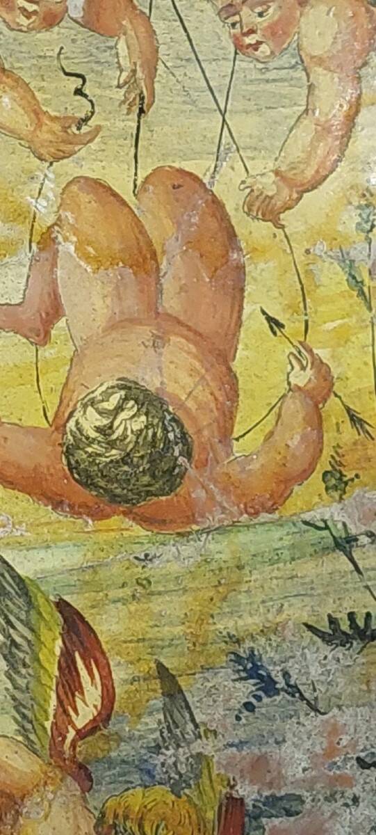 Antique cold-painted Cupino plate, late 19th century, Italy, majolica