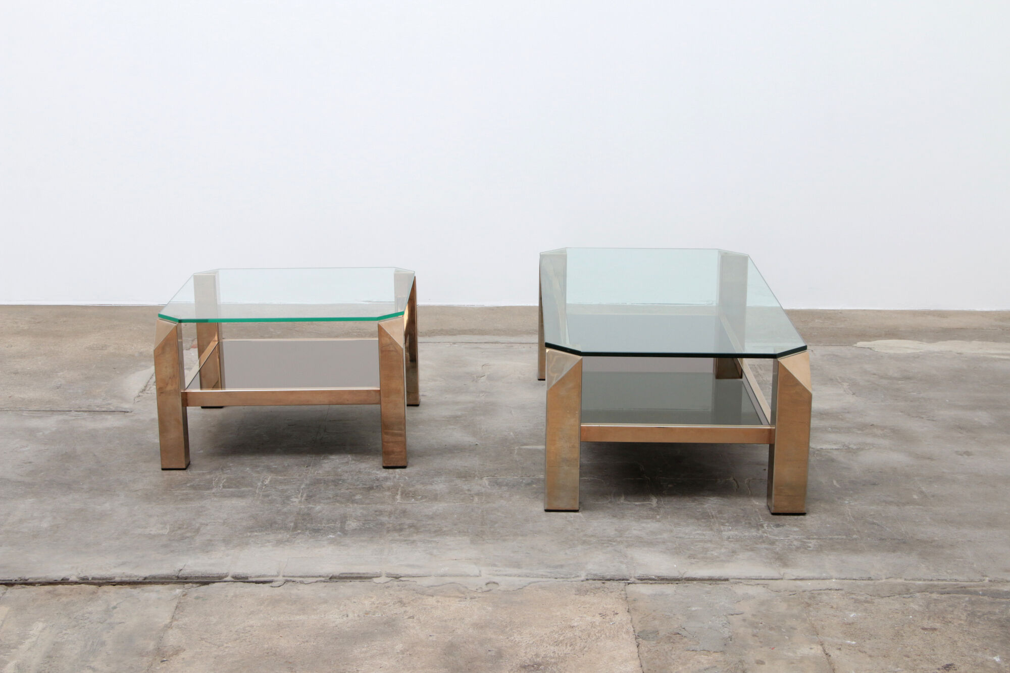 Set of 23-carat gold-plated coffee tables by Belgo Chrome 1960