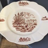 Suite of 9 flat plates in iron earth model burgundy longchamp decor hunting