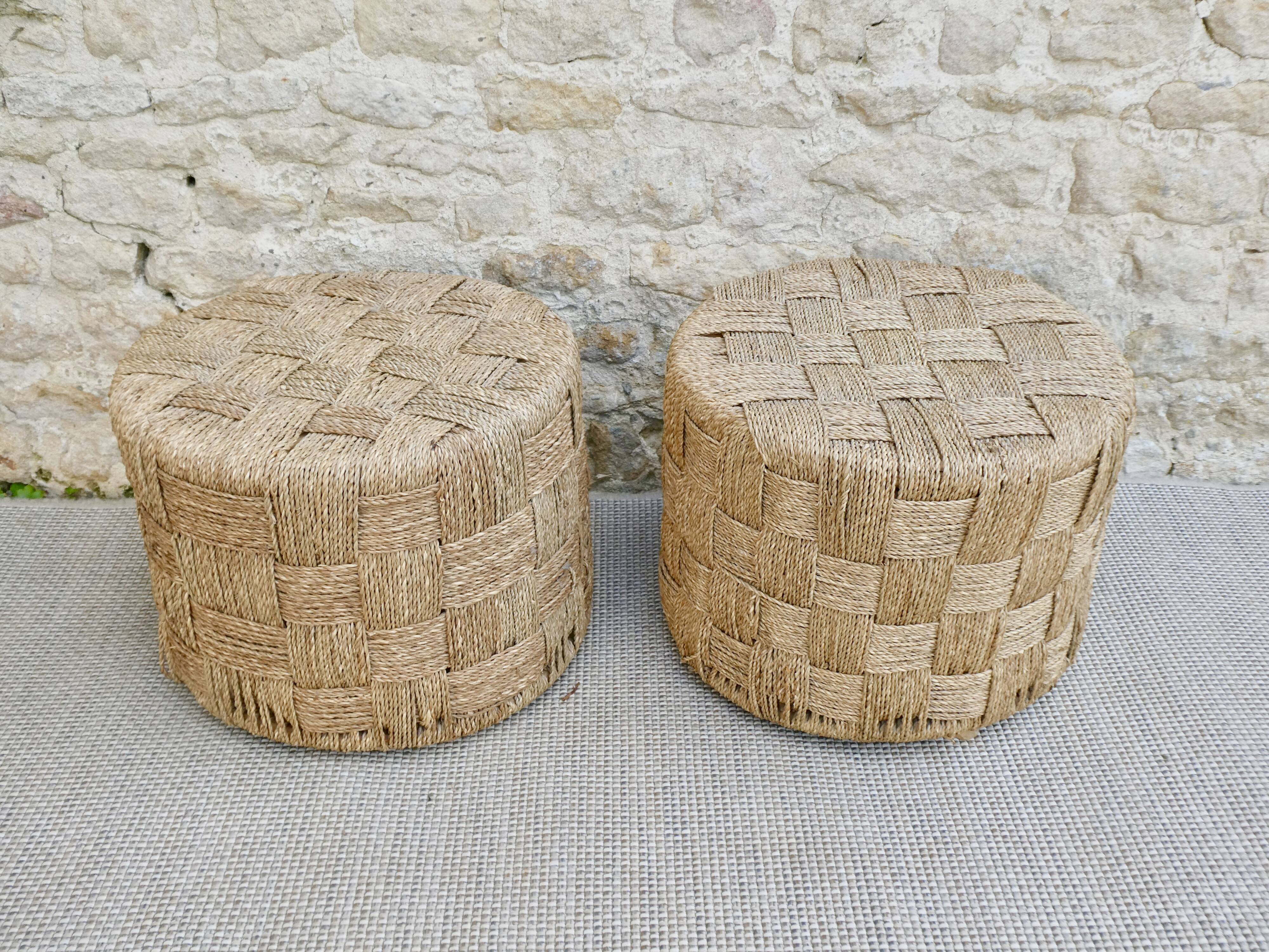 Pair of braided rope ottoman stools