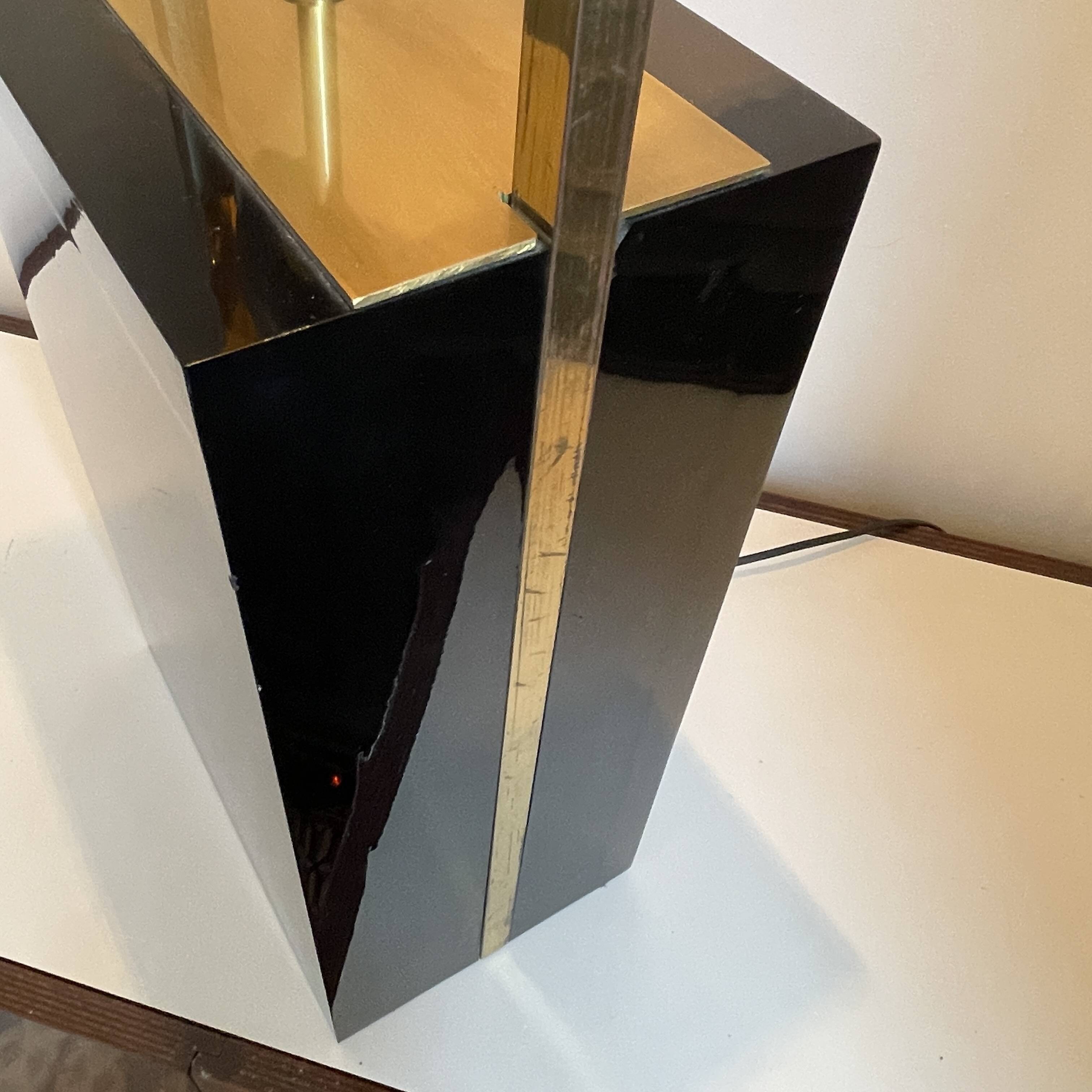 MAISON JANSEN (attr) 'Ammonite' lamp 102cm, gilded brass and black lacquered wood