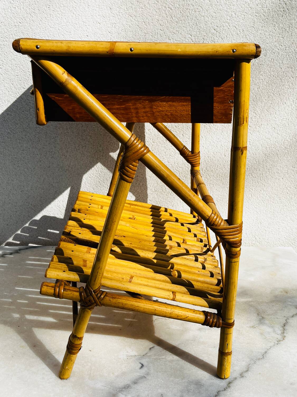 Bedside table 1960 bamboo rattan