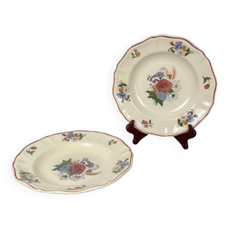 Set de 2 assiettes creuses Sarreguemines modèle "Agreste", 1920/50