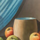 Still life with blue veil, oil on canvas signed
