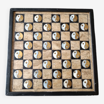 Chess in wood and mother-of-pearl