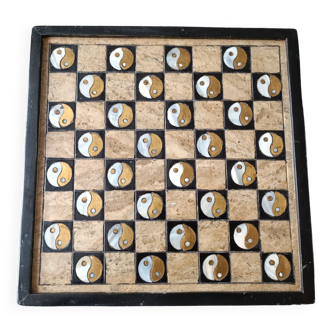 Chess in wood and mother-of-pearl
