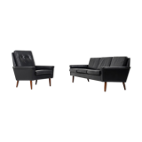 Mid Century Danish black Leather Sofa Set
