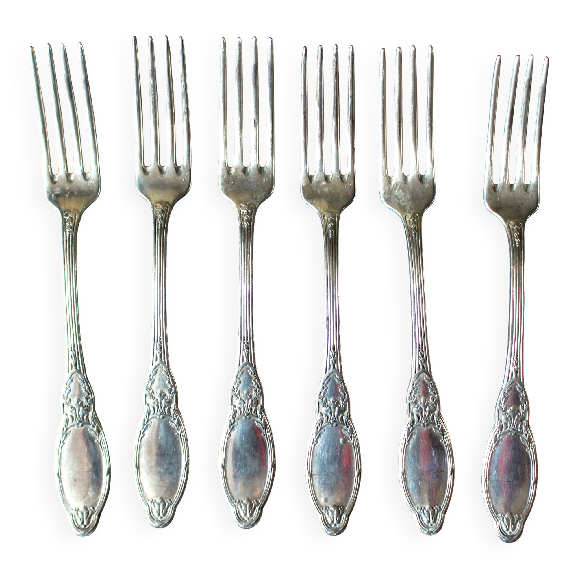 A set of 6 silver-plated foliage forks