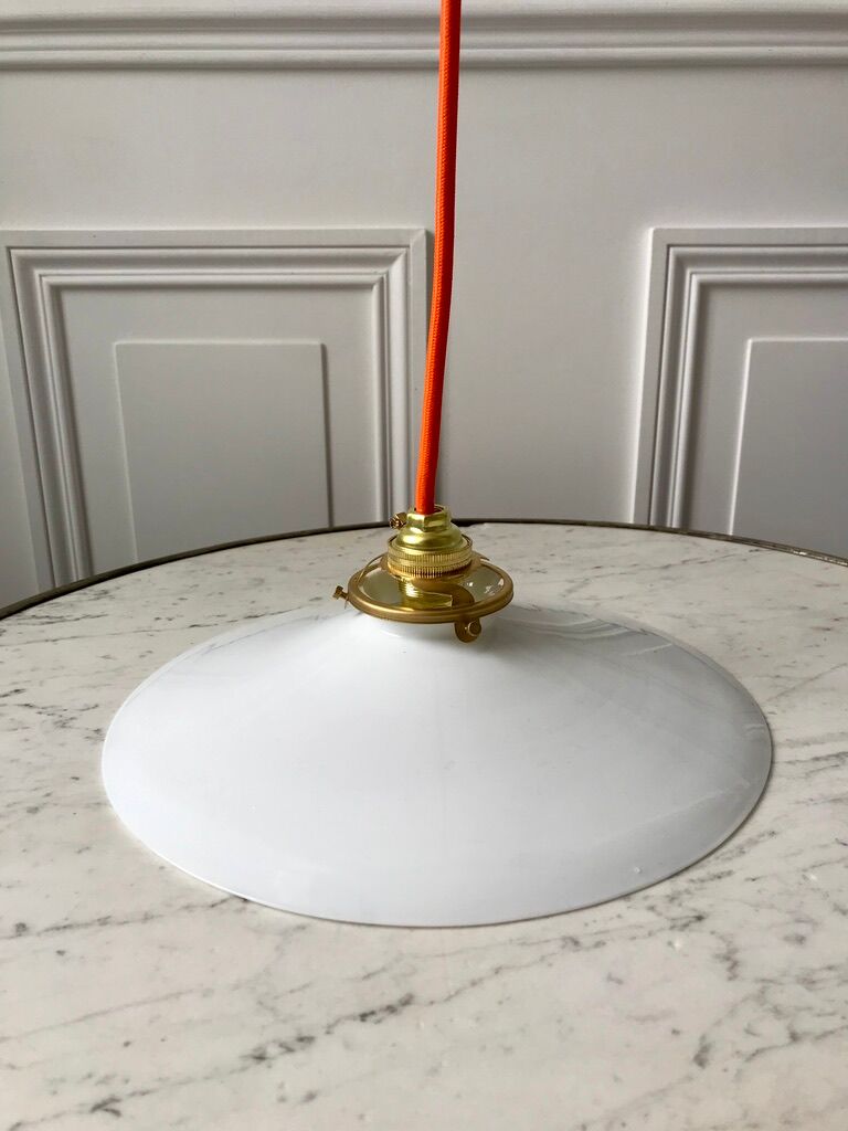 Hanging lamp in opaline smooth orange thread early twentieth century