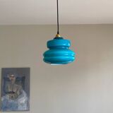 Suspension old lampshade in blue opaline glass