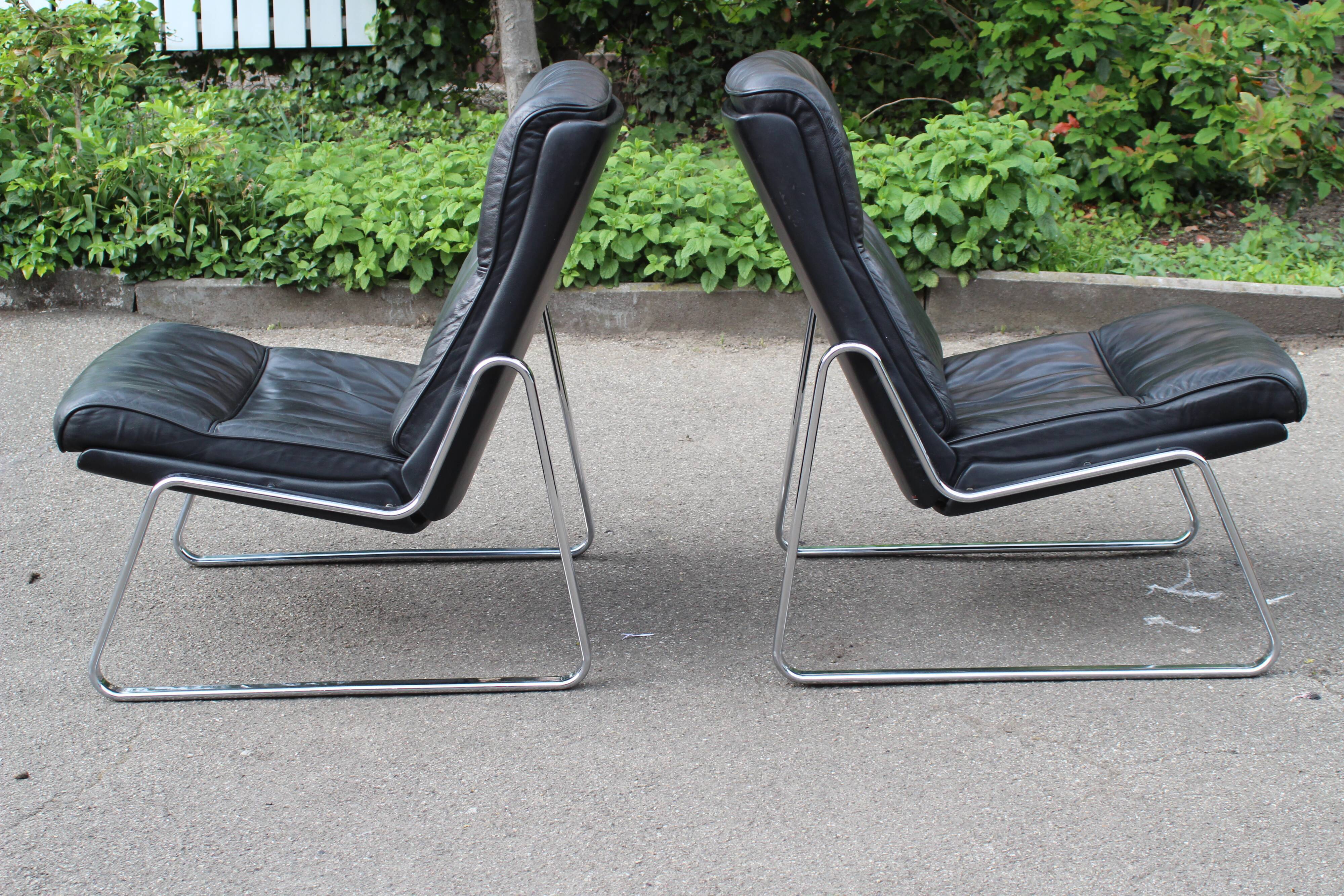 Paire de fauteuils Lange Drabert en cuir 1970