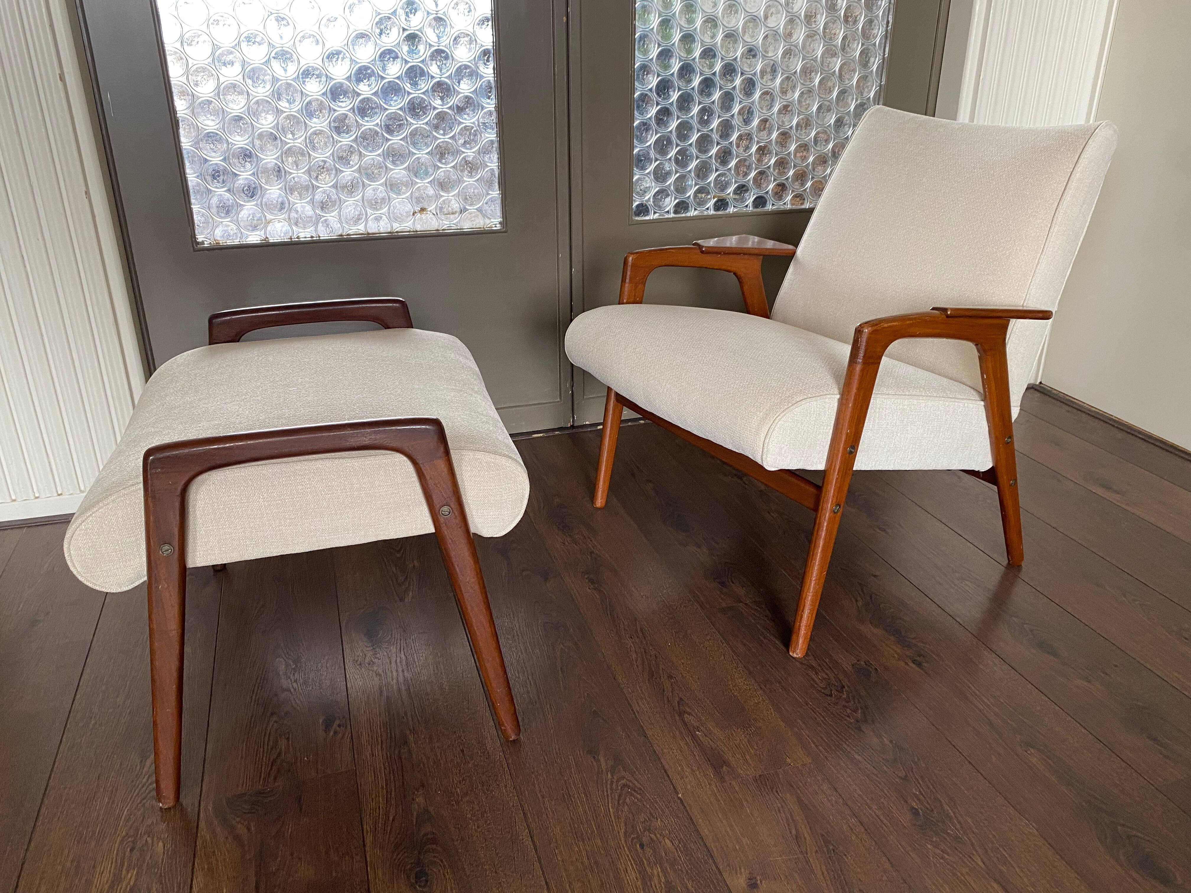 Fauteuil scandinave vintage Ruster avec tabouret du designer suédois Yngve Ekström pour Pastoe, années 60