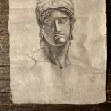 Neo-classical Greek head of the workshop of the god Ares in charcoal.