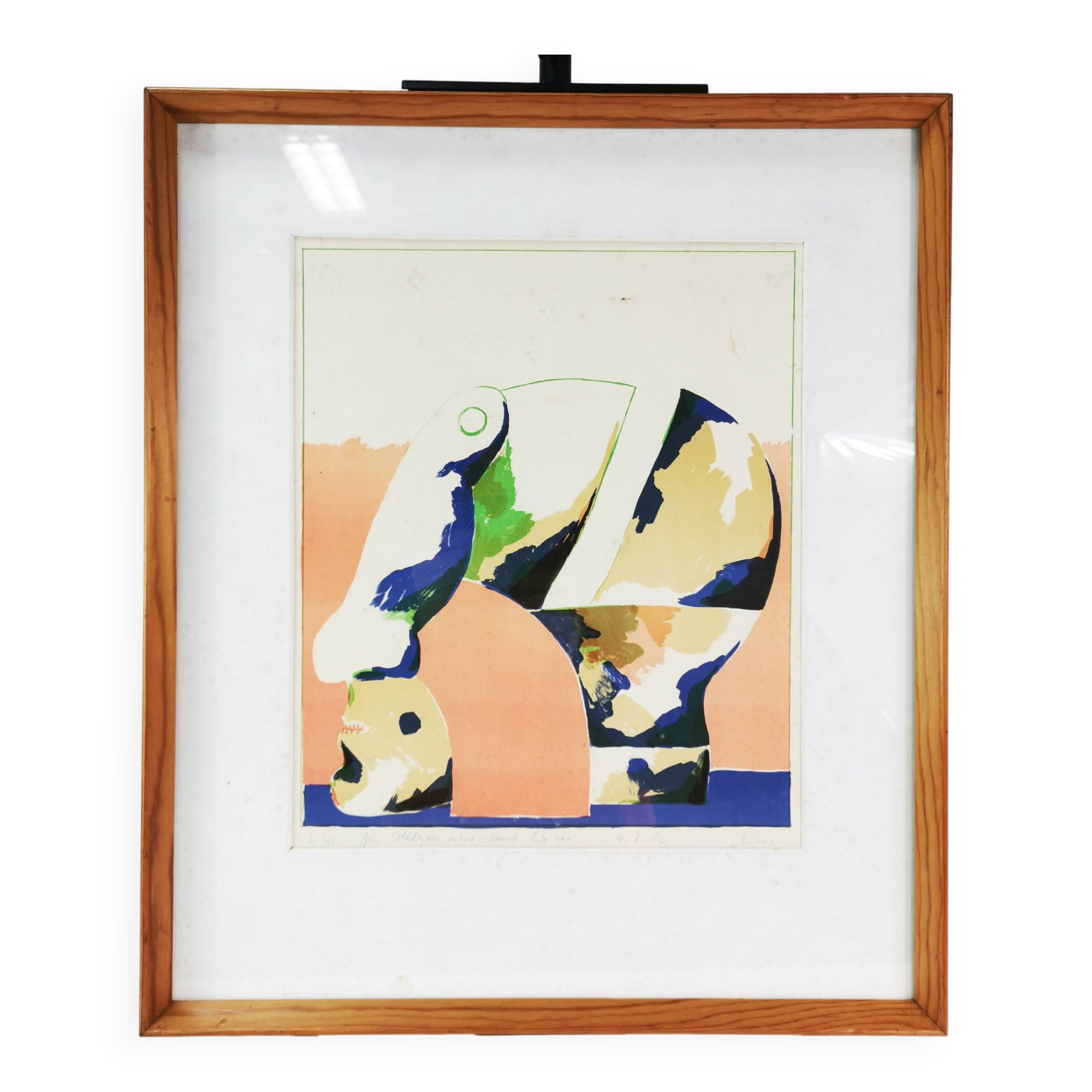 Horst Antes litografia “Portret głowy w kolorze”, Niemcy lata 70.