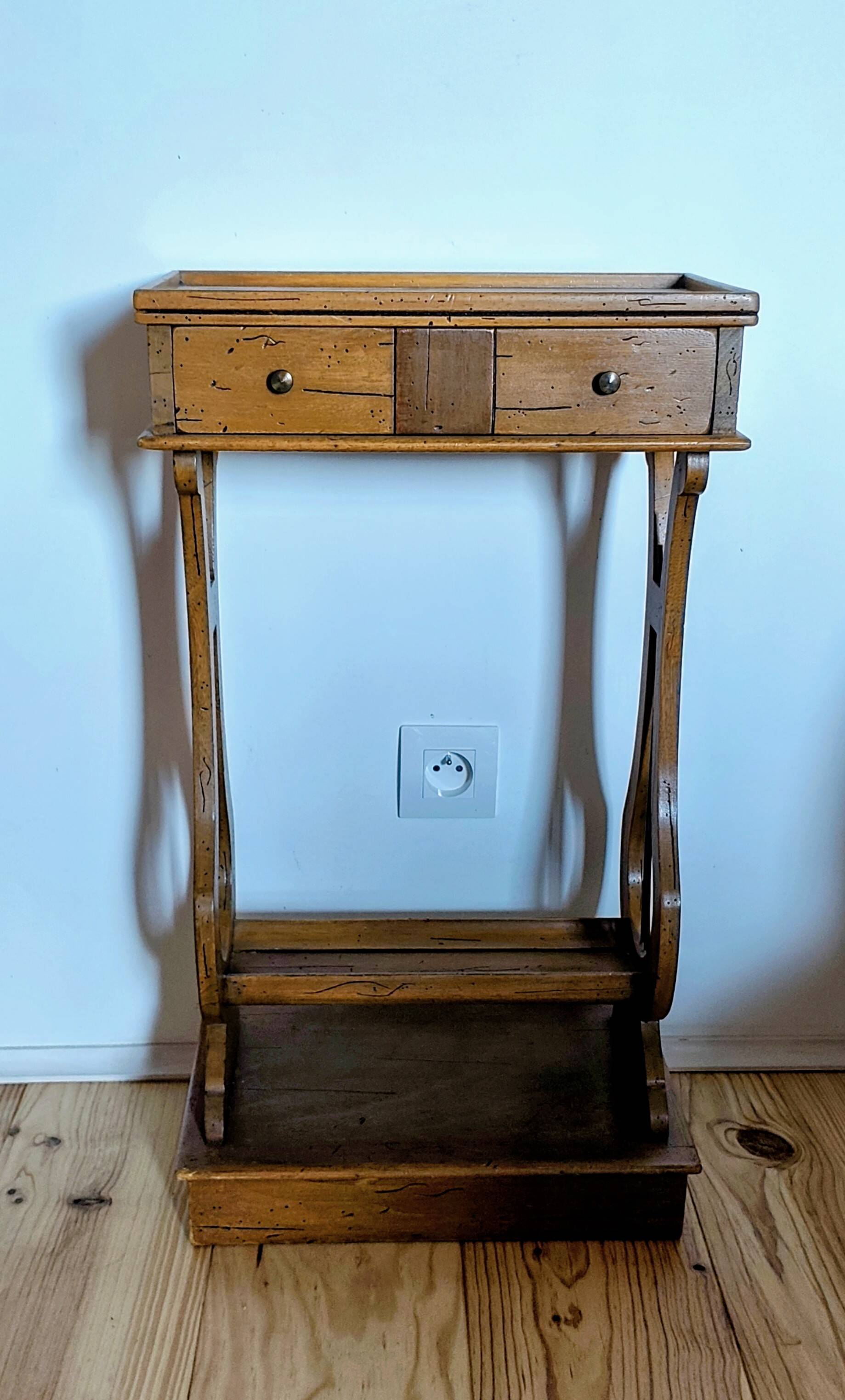 Lyre bedside table, cherry wood, 1960s.