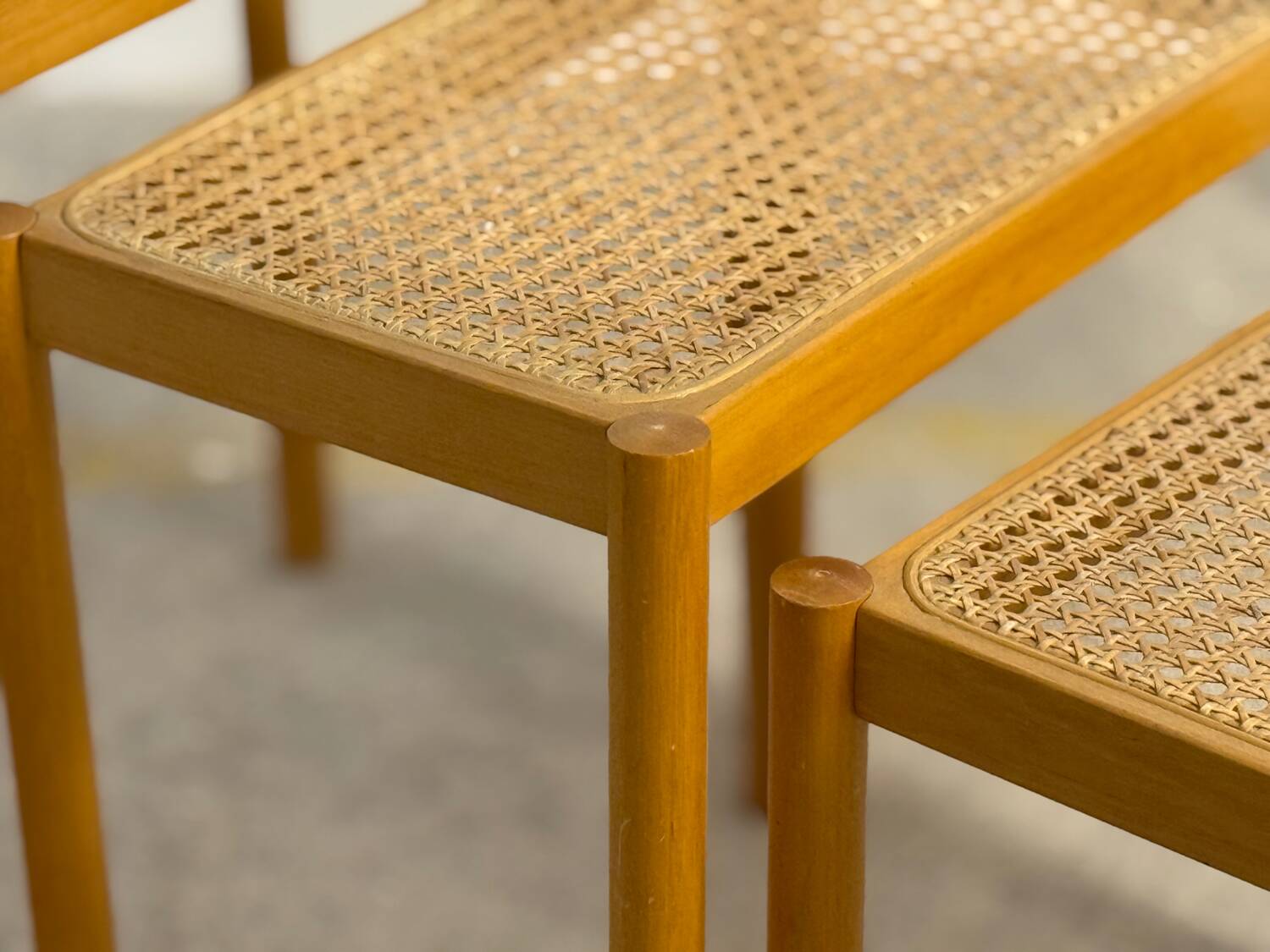 Set of Scandinavian nesting tables in wood and cane – 1960s