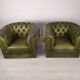 Paire de fauteuils Chesterfield cuir vert