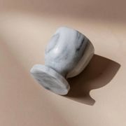 Vintage Marble Egg Cups Set of 6 in Grey and White Marble – Handcarved, Mid-Century Italy Tableware