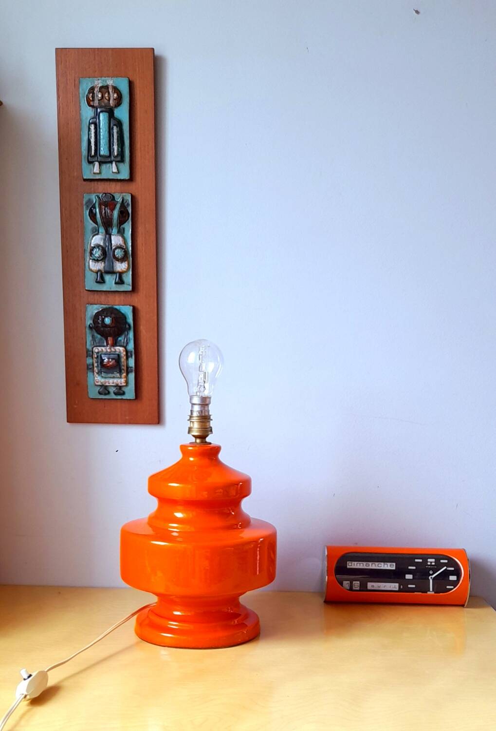 Orange ceramic lamp base 1970