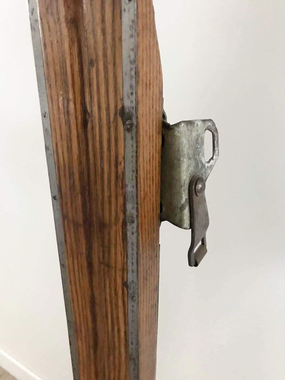 Pair of vintage Telemarking wooden skis, retro decoration