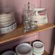 Small Parisian Art Deco glass cabinet with white patina - a timeless classic.