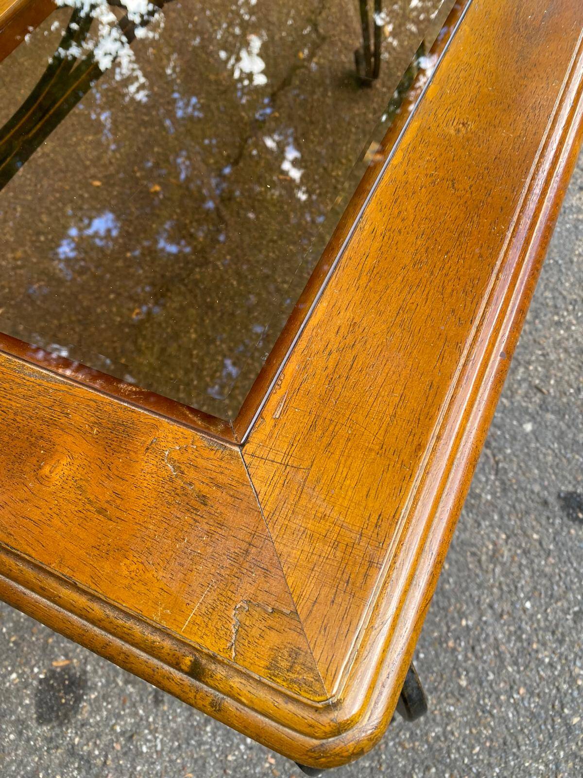 Neo-classical entrance console in wrought iron and solid oak H70 cm 1970