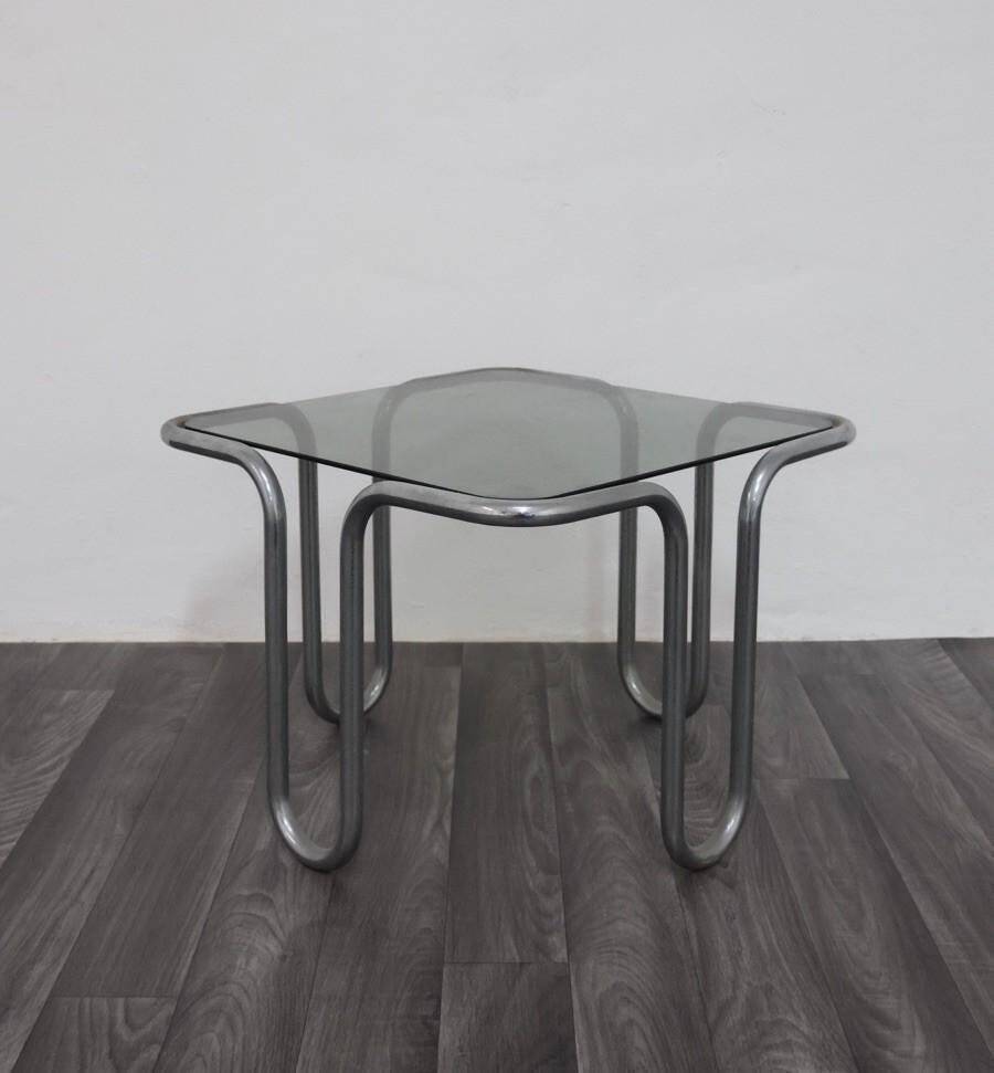 Coffee Table in Chromed Tubular Steel and Smoked Glass by Ezio Didone, 1970s