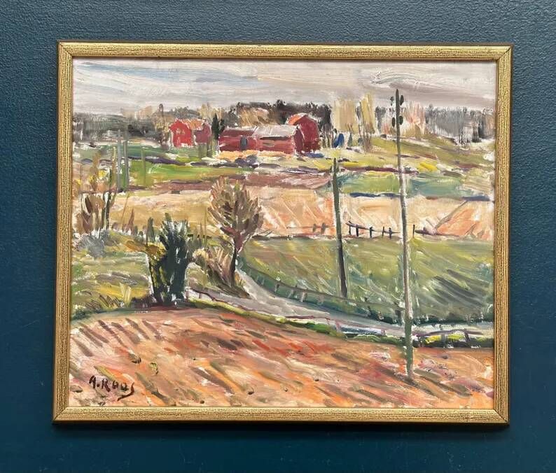 Original Swedish Oil on Panel – “Landscape” by Alexander Roos (1895–1973) – Signed – Vintage & Framed – 48 × 41 cm
