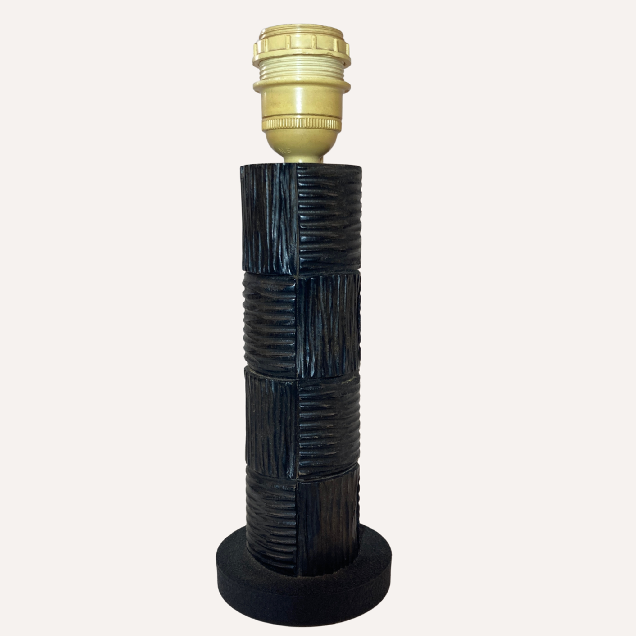 Midcentury brutalist bakelite table lamp, bouclé shade 1960s