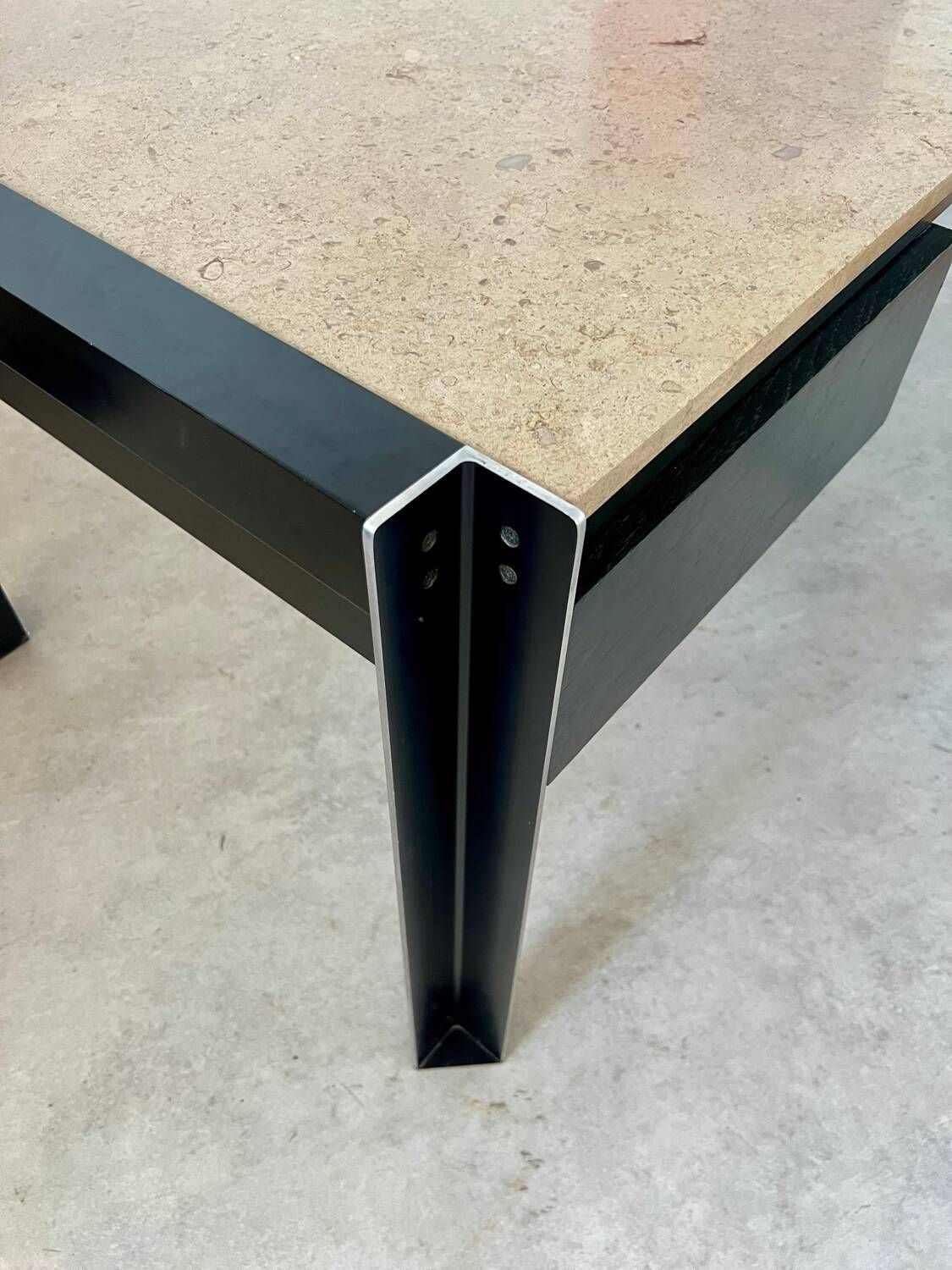 Italian design postmodern desk in metal and vintage 80s travertine top