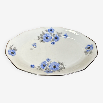 Art Deco porcelain dish, white blue flowers, silver border