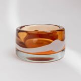 Vintage Skrdlovice Glass Bowl by Jaroslav Svoboda – Bold orange amber glass with white wave, Czech 1970s