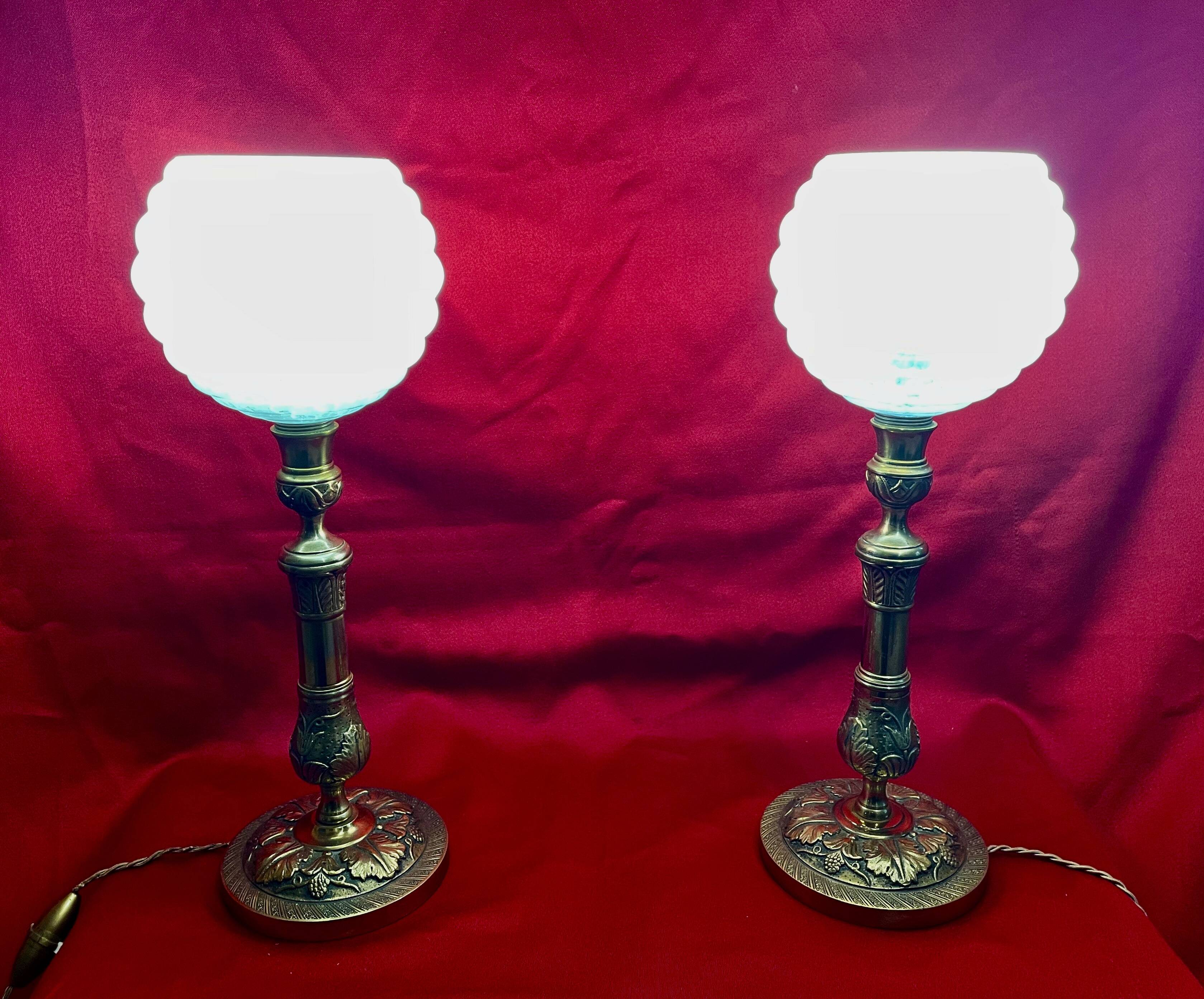 Lampes XIX ème, bronze doré, signées