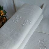 12 antique damask monogrammed napkins, 19th century