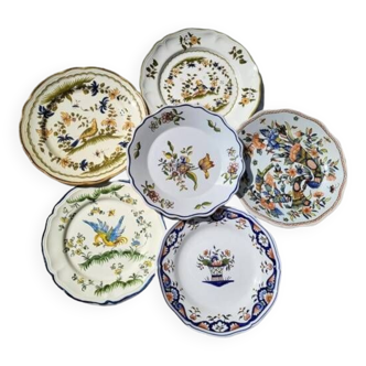 Lot 6 earthenware plates Rouen and Moustiers and similar