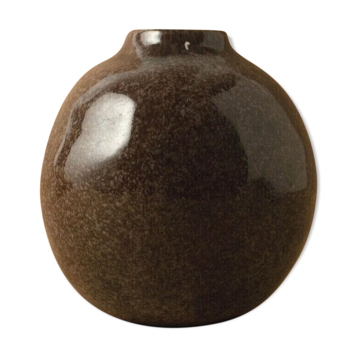 Vase soliflore stoneware antique enamelled brown coconut vintage 1976