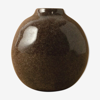 Vase soliflore grès chiné émaillé brun noix de coco vintage 1976