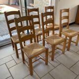 Set of 6 solid oak - straw chairs