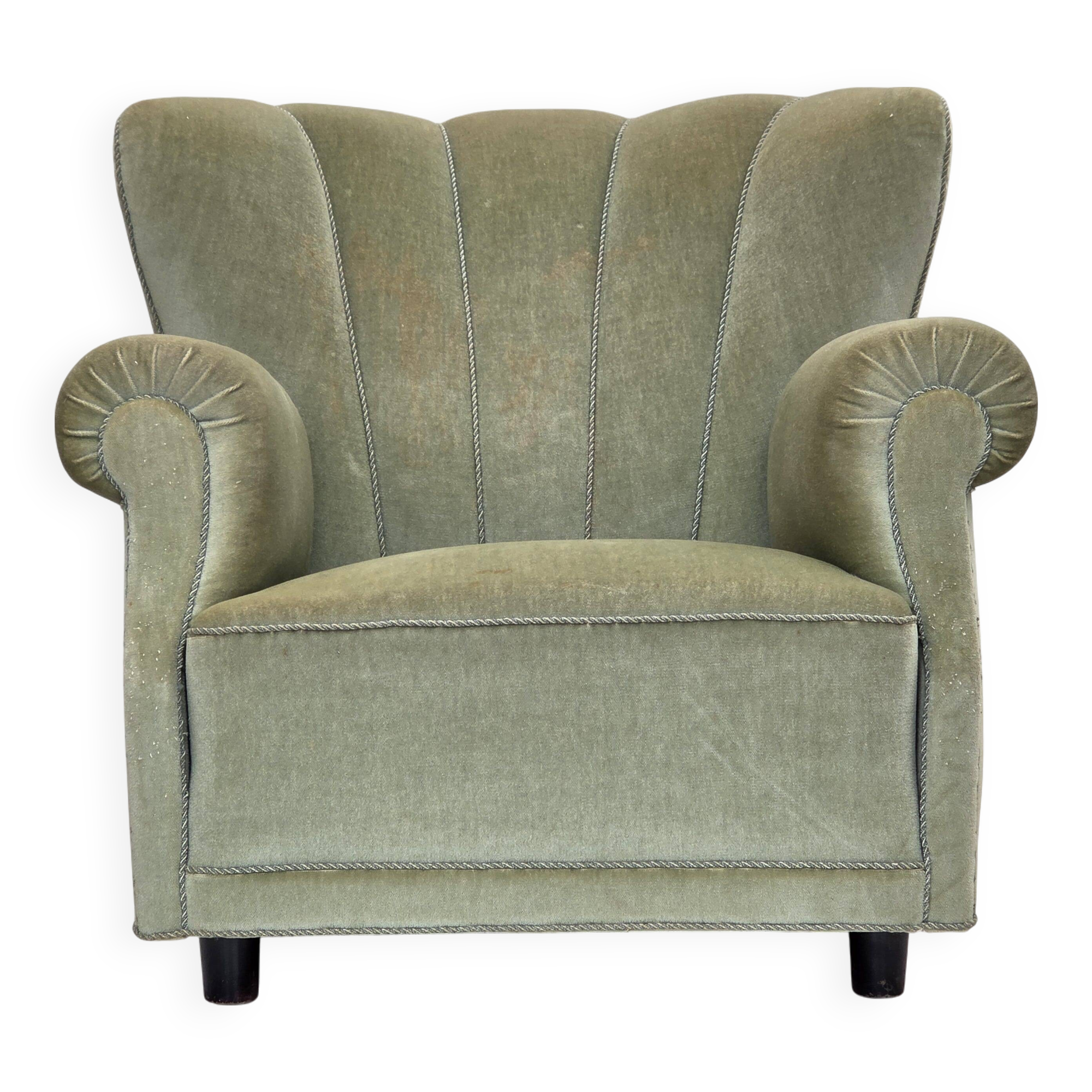 1970s, Danish relax armchair, light green furniture velour