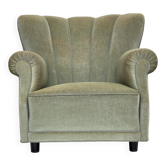 Fauteuil relax danois des années 1970, velours d'ameublement vert clair