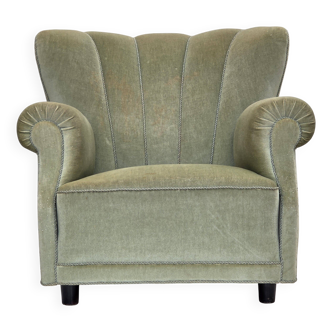 1970s, Danish relax armchair, light green furniture velour