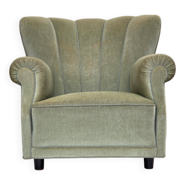 1970s, Danish relax armchair, light green furniture velour