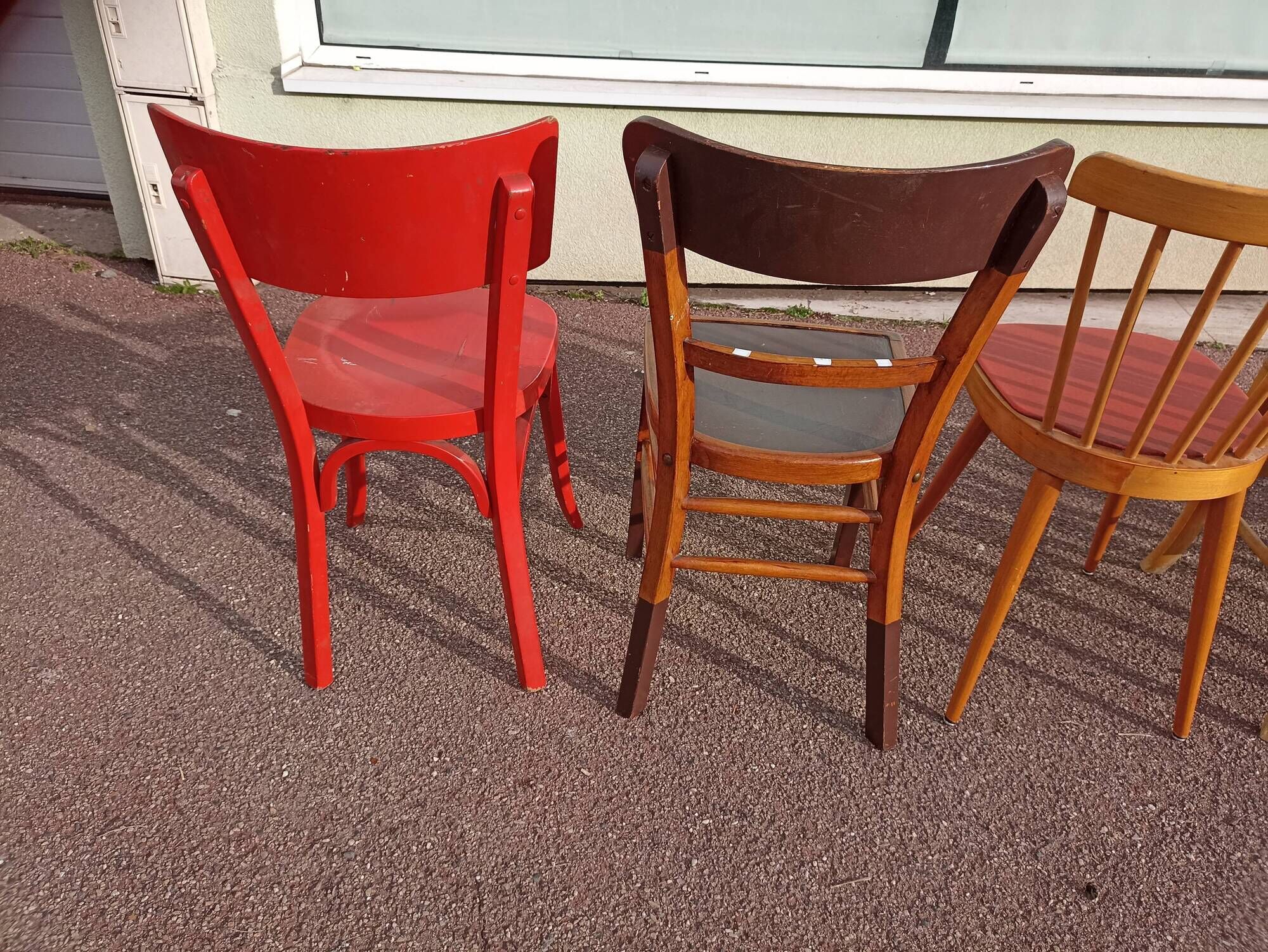 Set of 8 wooden bistro chairs bar mismatched