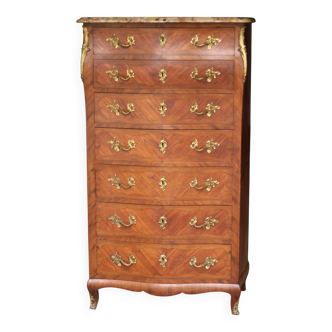 Sumptuous curved weekender in veneered wood in Louis XV style.