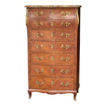 Somptueux semainier galbé en bois de placage de style Louis XV