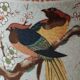 Japanese ceramic teapot. bird/paradise motifs/cherry trees. bamboo/rattan braided handle