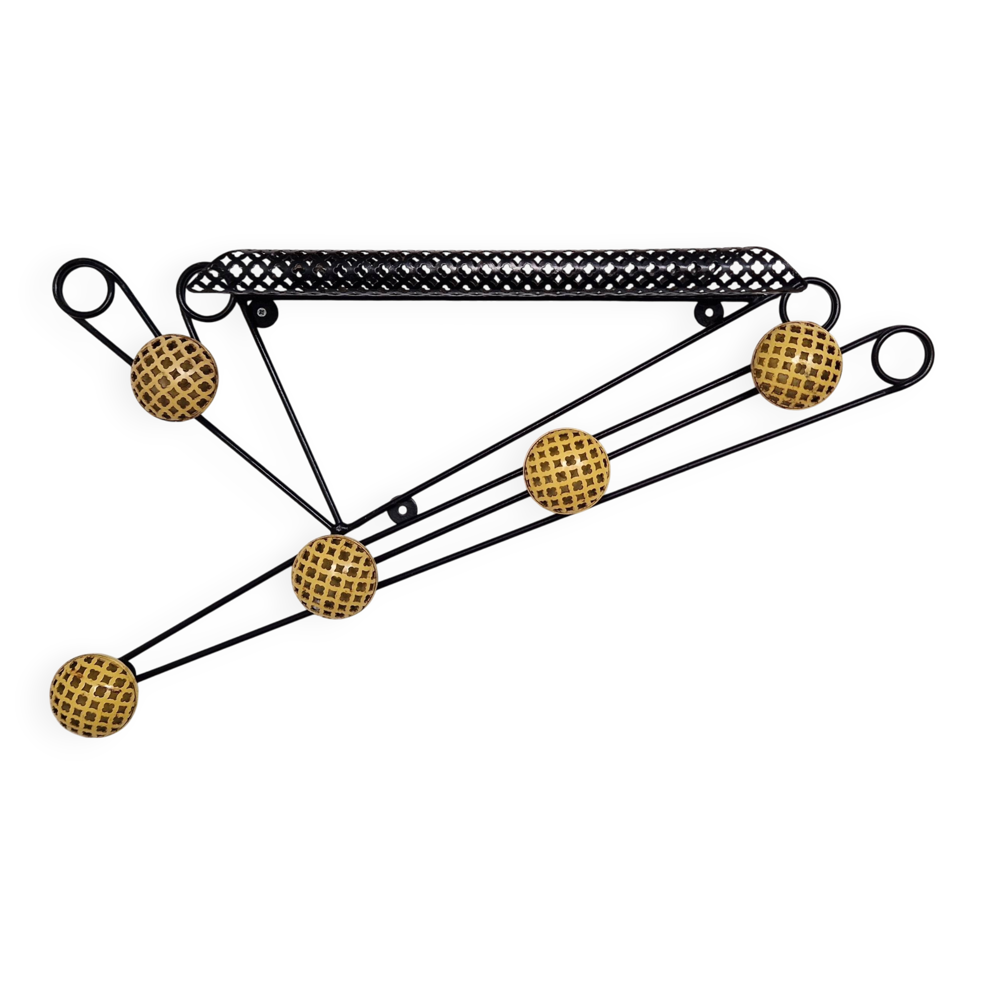 Black and yellow wall coat rack, France