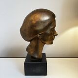 Sculpture portrait / bust, 'woman's face', robert delnest, bronze 1961