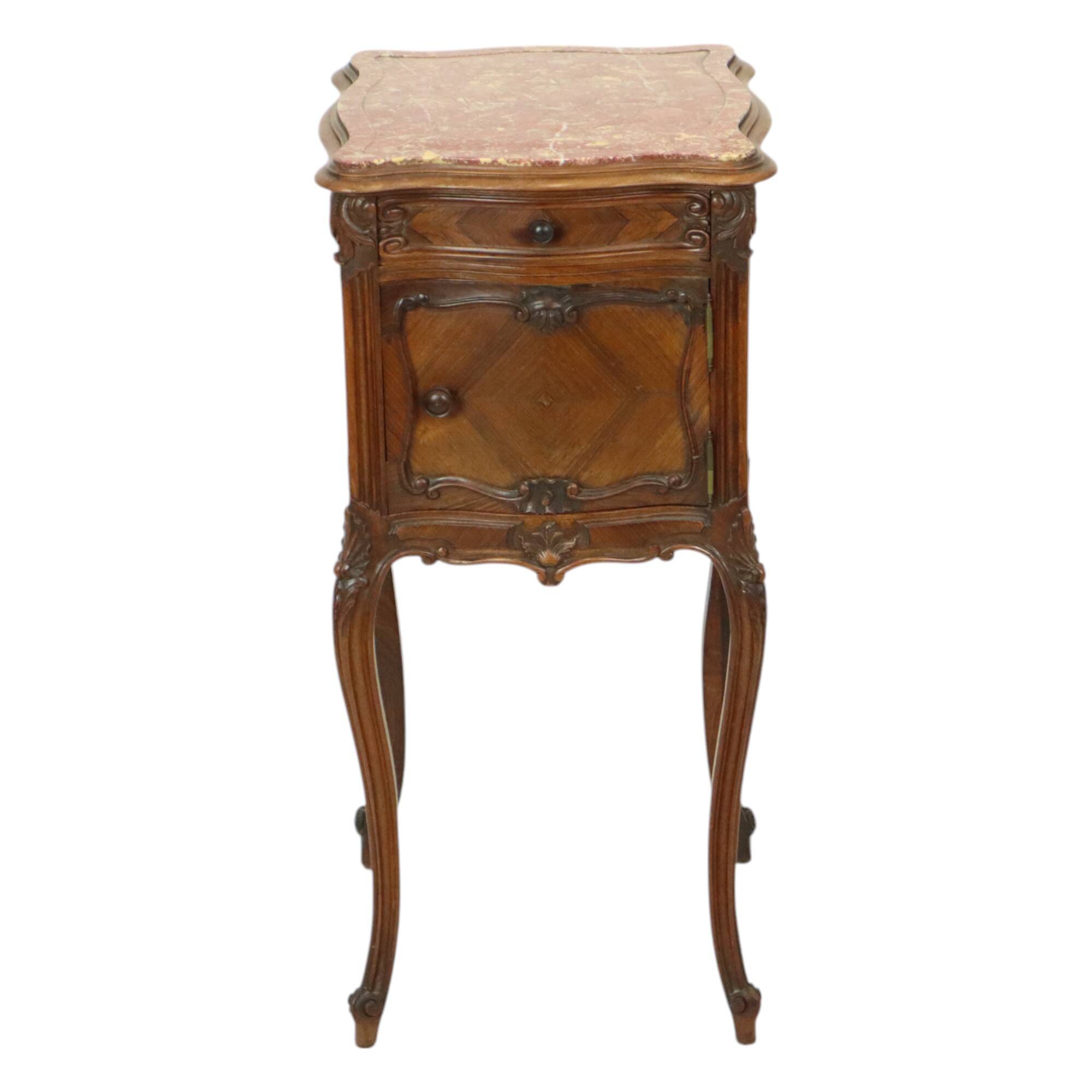 Antique Bombed Bedside Table Marble Louis XV Late 19th Century